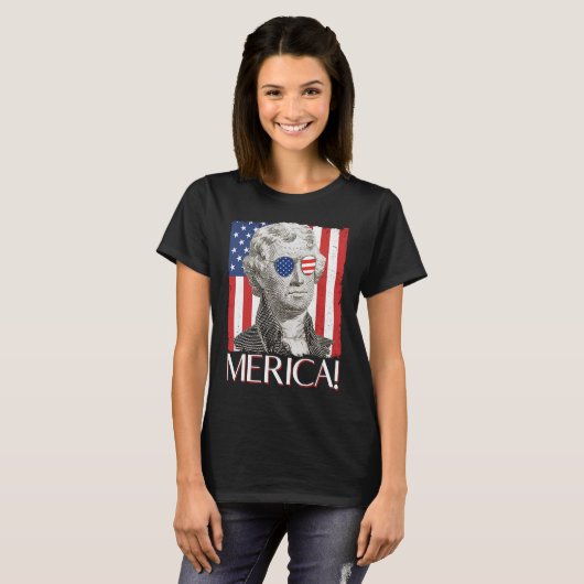 T-shirt Thomas Jefferson 'Merica Drapeau Patriotique Améri (Devant entier)