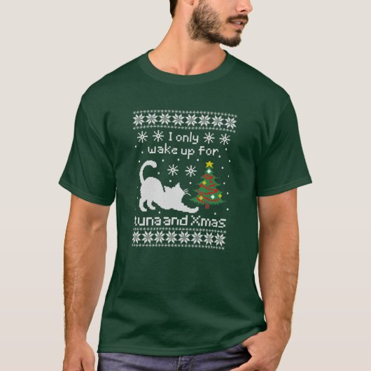 T-shirt Thon & Noël – Pixel Cat Ugly Christmas  (Devant)