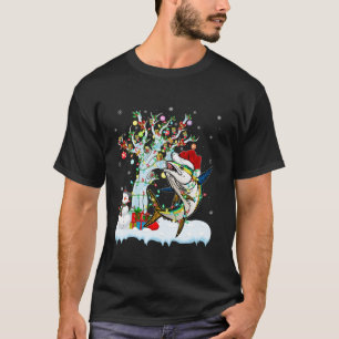T-shirt Thon Poisson Xmas Éclairage Arbre Santa Hat Thon P