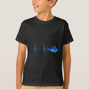 T-shirt Thon rouge Caricature Ekg Pulseline Poisson de mer