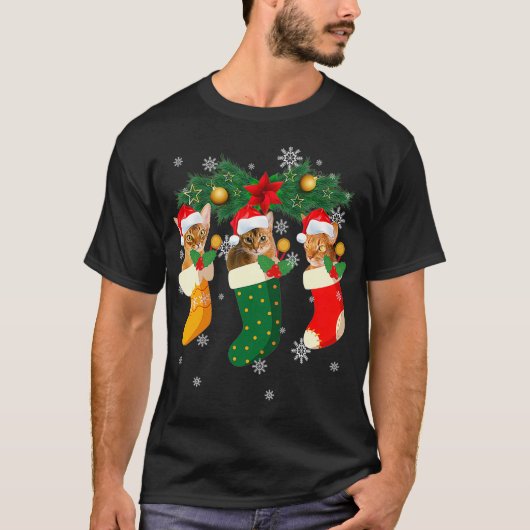 T-shirt Three Abyssinian Cat In Sock Funny Christmas Cat A (Devant)