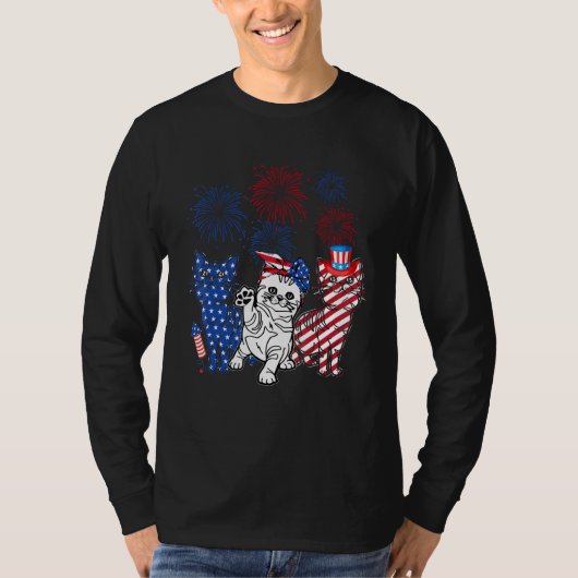T-shirt Three Cat 4th Of July American Flag Patriotic Cat (Devant)