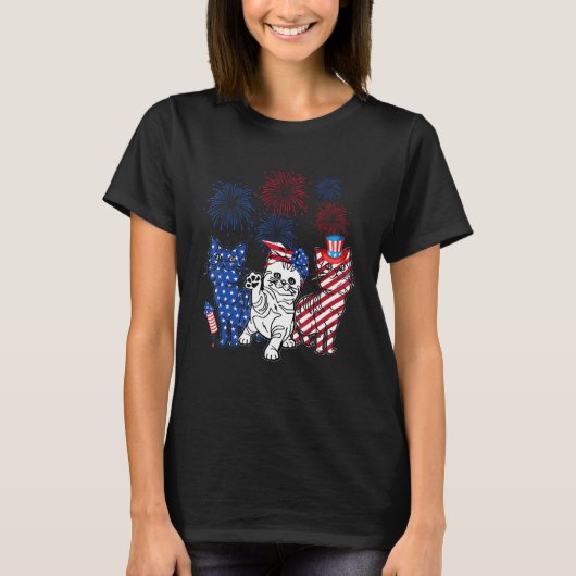 T-shirt Three Cat 4th Of July American Flag Patriotic Cat (Devant)