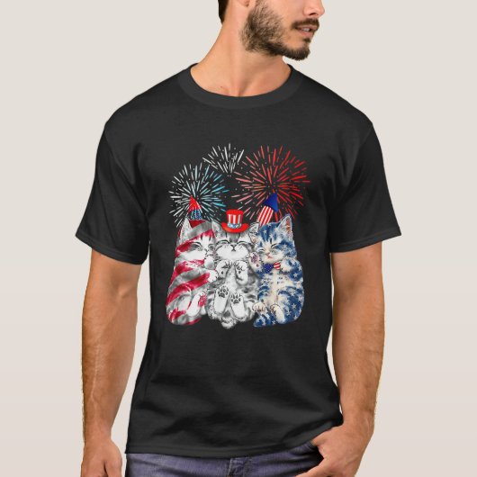 T-shirt Three Cat 4th Of July American Flag Patriotic Cat (Devant)