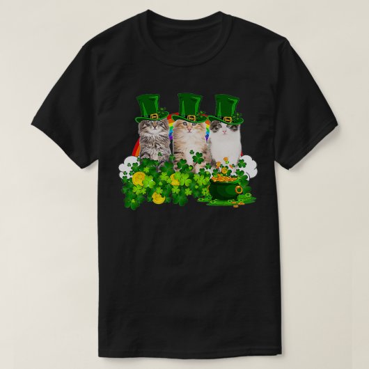 T-shirt Three Cat Shamrock St Patricks Day Meowy Irish Gif (Design devant)