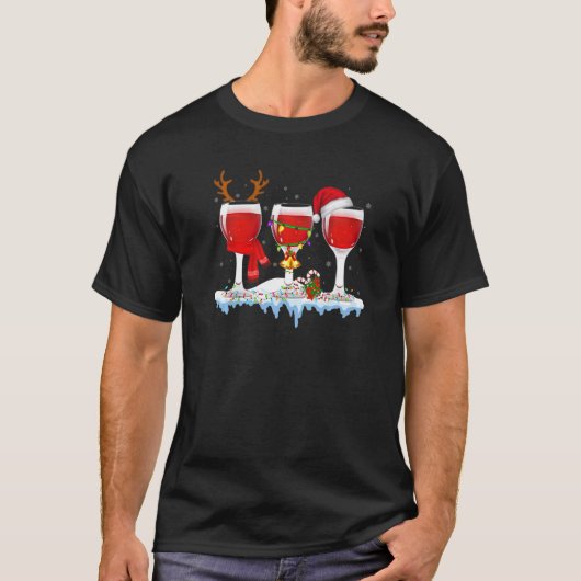 T-shirt Three Glass Of Red Wine  Drinker Christmas (Devant)