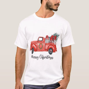 T-shirt Three Gnomes dans Red Truck With Merry Christmas T