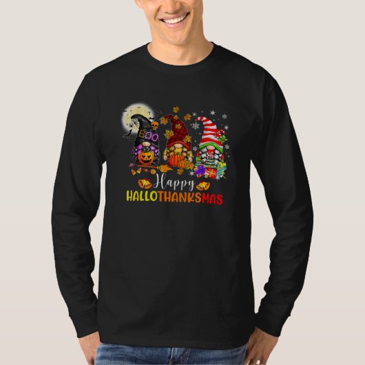 T-shirt Three Gnomes Halloween Merry Christmas Happy Hallo (Devant)