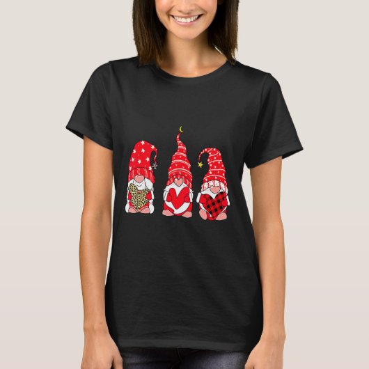 T-shirt Three Gnomes Holding Heart Leopard Happy Valentine (Devant)