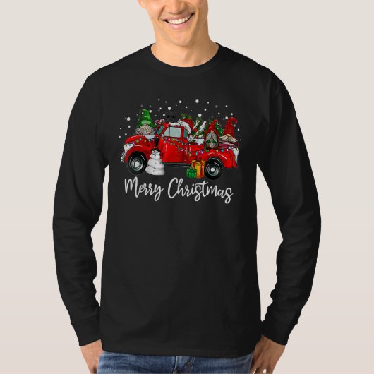 T-shirt Three Gnomes in Red Truck With Merry Christmas Tre (Devant)