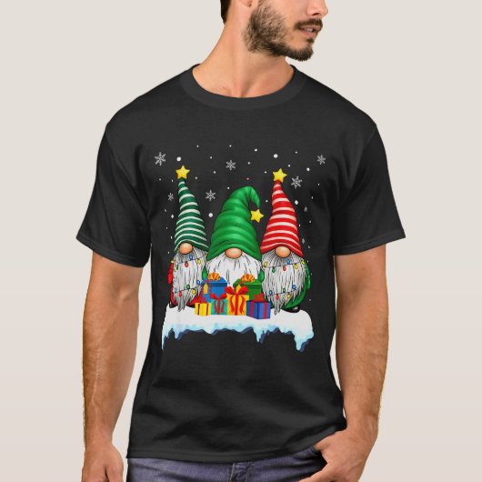 T-shirt Three Gnomes Tree Lights Men Women Matching Xmas H (Devant)