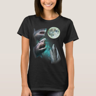 T-shirt Three Great White Sharks Howl at Moon 3 Wolfs Funn