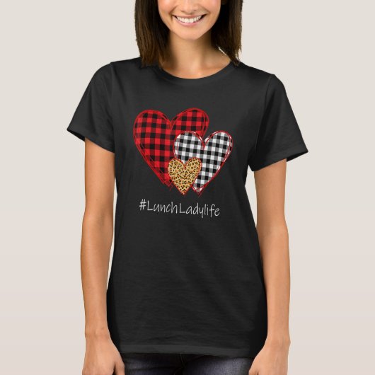 T-shirt Three Hearts Buffalo Plaid Lunch Lady Valentine's  (Devant)