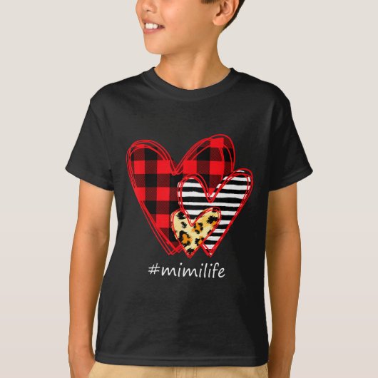 T-shirt Three Hearts Leopard Buffalo Plaid Mimi Life Valen (Devant)