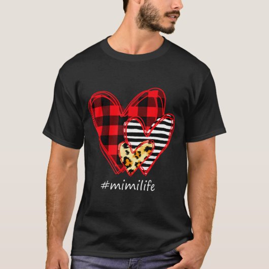 T-shirt Three Hearts Leopard Buffalo Plaid Mimi Life Valen (Devant)