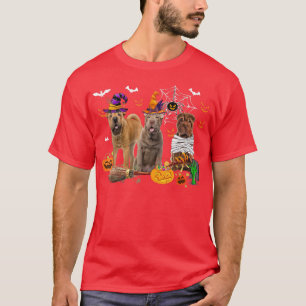 T-shirt Three Shar Pei Dogs Witch Halloween Mummy Scary Pu