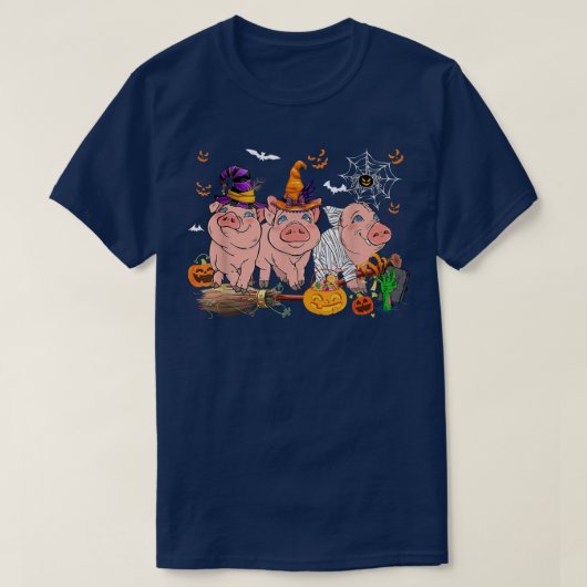 T-shirt Three Sheep Halloween Mummy Witch Scary Pumpkins F (Design devant)