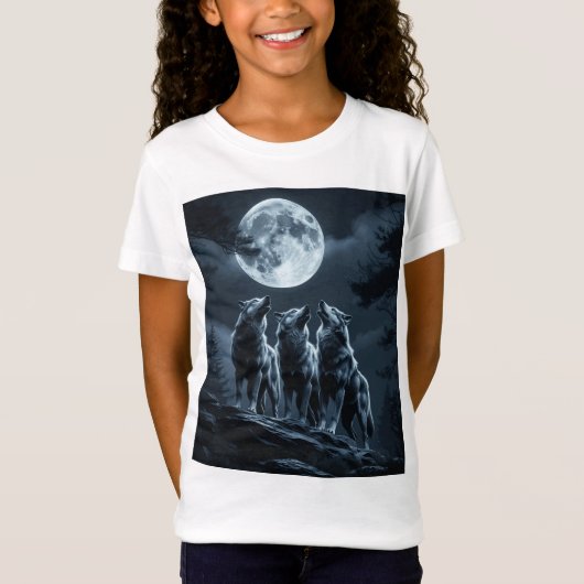 T-Shirt Three Wolves Howling at the Full Moon - Three Wolf (Devant)