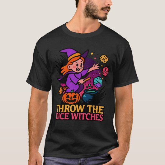 T-shirt Throw The Dice Witches Halloween Spooky Gamer (Devant)