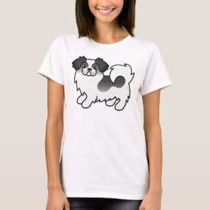 T-shirt Tibétain Spaniel Parti-Coleur Noir Chien de Dessin