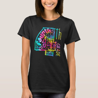 T-shirt Tie Dye 4e année Typographie Enseignant Premier jo