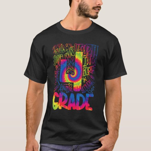 T-shirt Tie Dye 4e année Typographie Enseignant Premier jo (Devant)