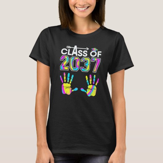 T-shirt Tie Dye Class Of 2037 Kindergarten Handprint Grow  (Devant)