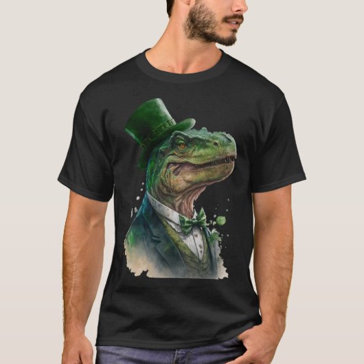 T-shirt Tie Dye Dinosaur Tuxedo Leprechaun Casquette St Pa (Devant)