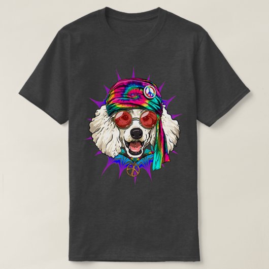 T-shirt Tie Dye Hippie Poodle Hippie Paix Aimer Chien (Design devant)