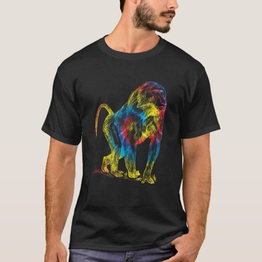 T-shirt Tie Dye Mandrill Rainbow Print Monkey Hippie Peace (Devant)