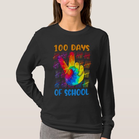 T-shirt Tie dye peace hand sign 100 days of school 100th d (Devant)