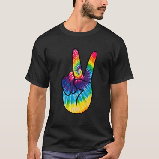 T-shirt Tie Dye Peace Sign Hand  Hippies V   1 (Devant)