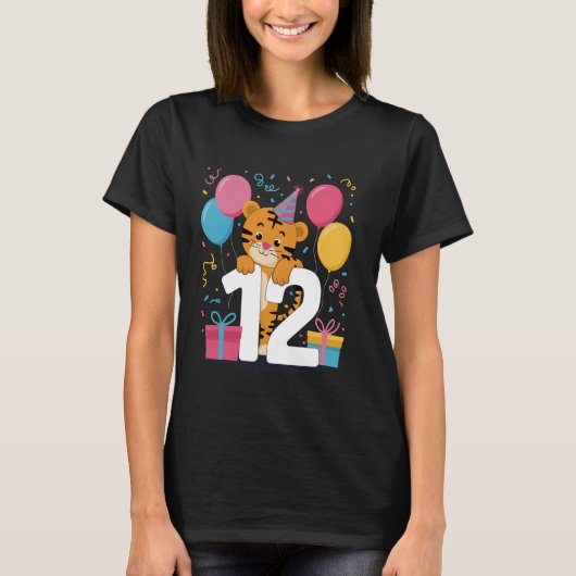 T-shirt Tiger 12ème anniversaire pour garçon fille 12 ans (Devant)