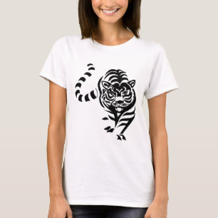 T-shirt Tiger Chat Big Black White Stripes Prowl Marche