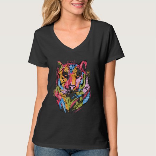 T-shirt Tiger Colourful Art Animal Lover Animal (Devant)