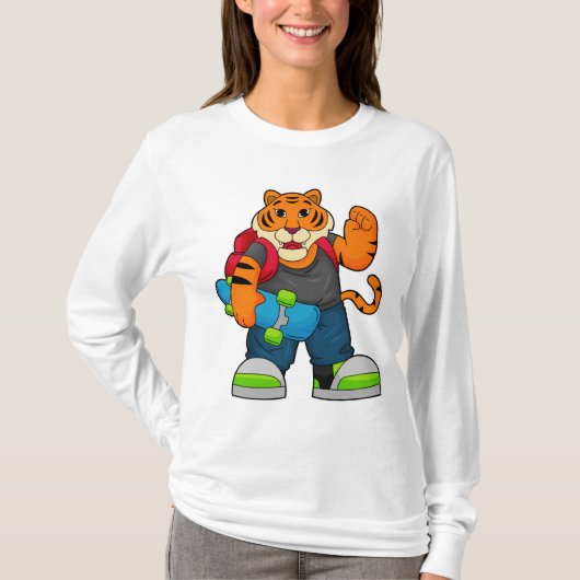 T-shirt Tiger comme patineur avec skateboard (Devant)
