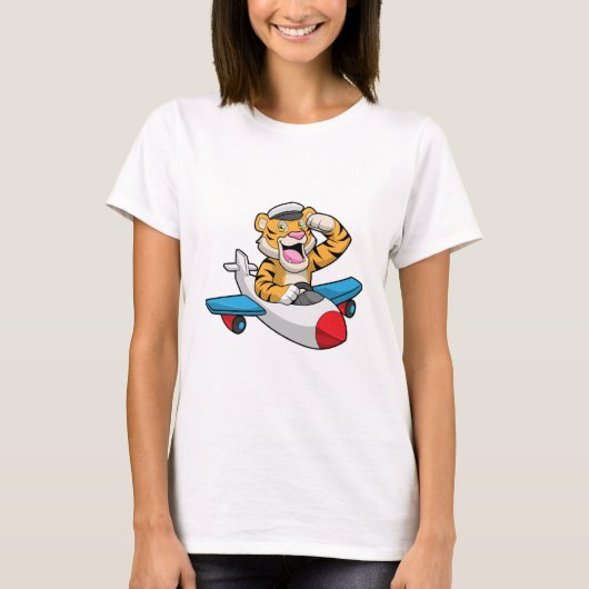 T-shirt Tiger comme pilote dans l'avion (Devant)