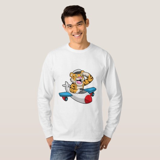 T-shirt Tiger comme pilote dans l'avion (Devant entier)