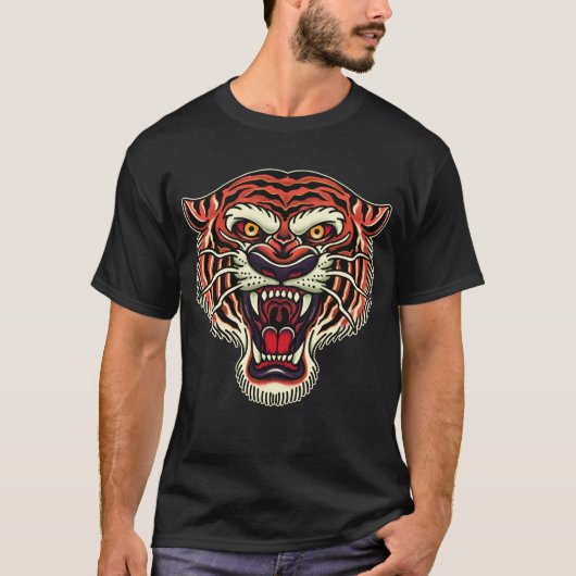 T-shirt Tiger Head Old School Style tatouage (Devant)