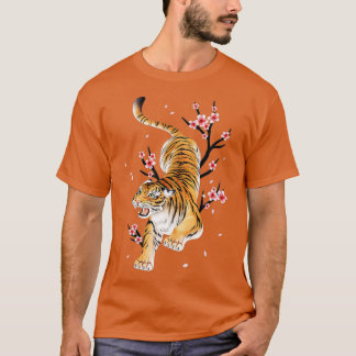 T-shirt Tiger japonais Fleur de fleurs de cerisier Vintage