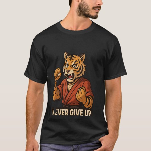 T-shirt Tiger Martial Arts - Never Give up motivational (Devant)