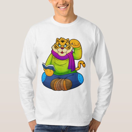 T-shirt Tiger Nerd avec Livre (Devant)