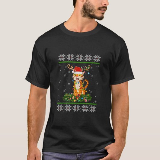 T-shirt Tiger Noël Lumières Rinder Santa Hat Tiger Ug (Devant)