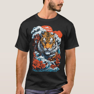 T-shirt Tiger Océan 1 Style japonais Noir