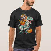 T-shirt Tiger Riding Mummy T-Rex Dinosaur Halloween (Devant)