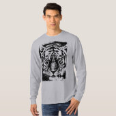 T-shirt Tiger Visage Mens Modèle moderne Long Manches Gris (Devant entier)
