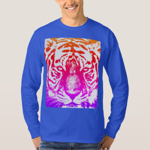 T-shirt Tiger Visage Mens Moderne Longueur Manche Profond