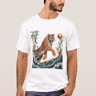 T-shirt Tiger Wave Art - Ukiyo-e Bamboo Sunset Design