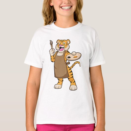 T-shirt Tigre à la peinture avec peinture et pinceau (Devant)