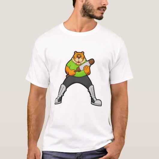 T-shirt Tigre au cricket avec batte de cricket (Devant)